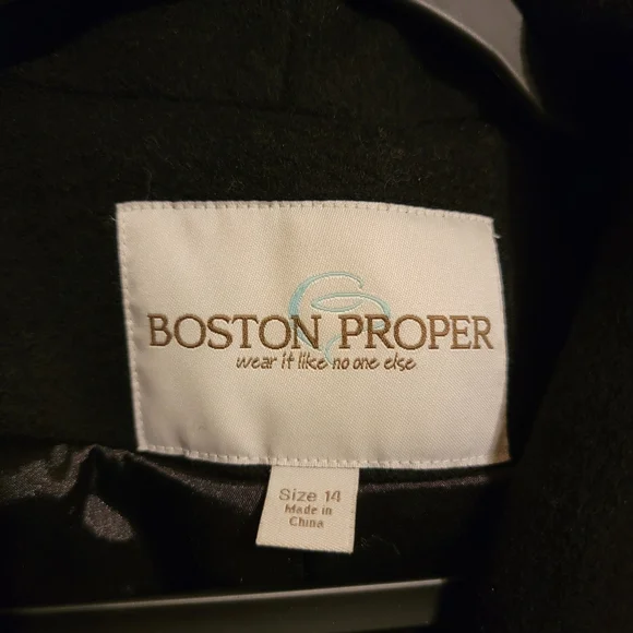 Boston Proper Jacket Wool Black Coat Open Front Belted Trench Size 14 - Picture 3 of 5